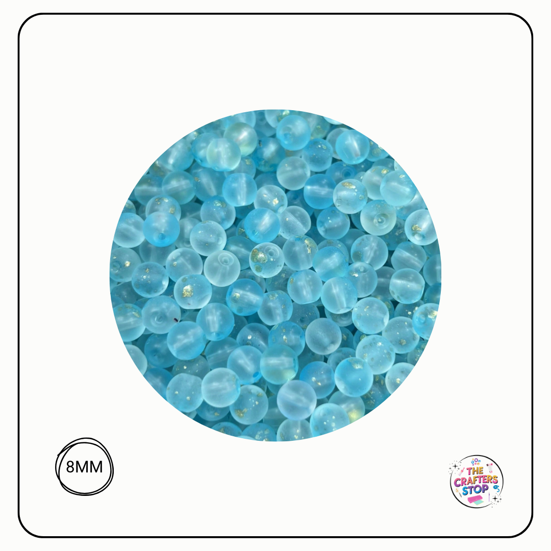 Frosted Glass Beads with Gold Splatter Effect