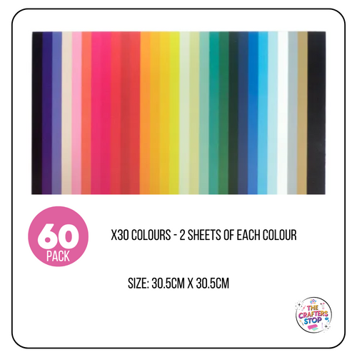 60 Pack of Scrapbooking Coloured Cardstock