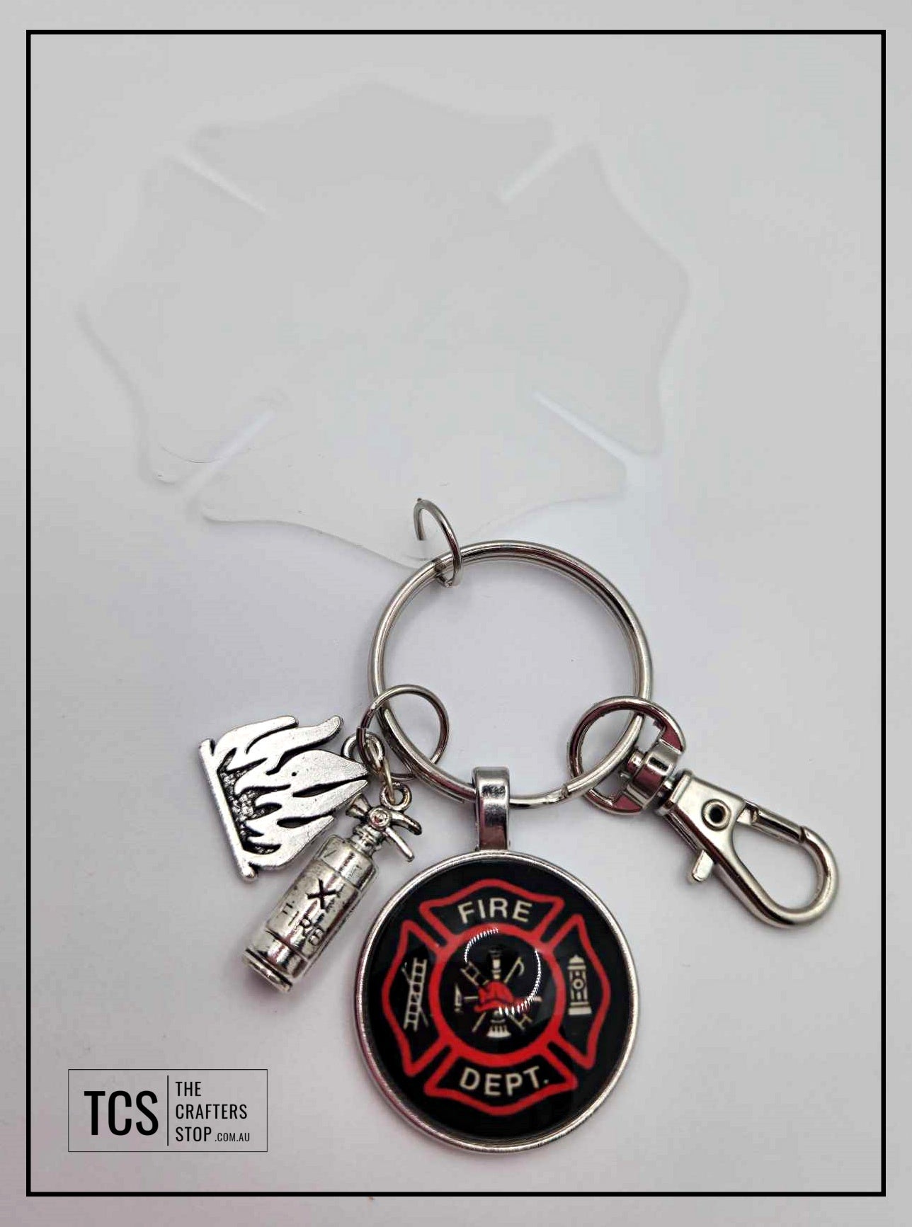 Fire Fighter Cross Acrylic/Metal Keyring