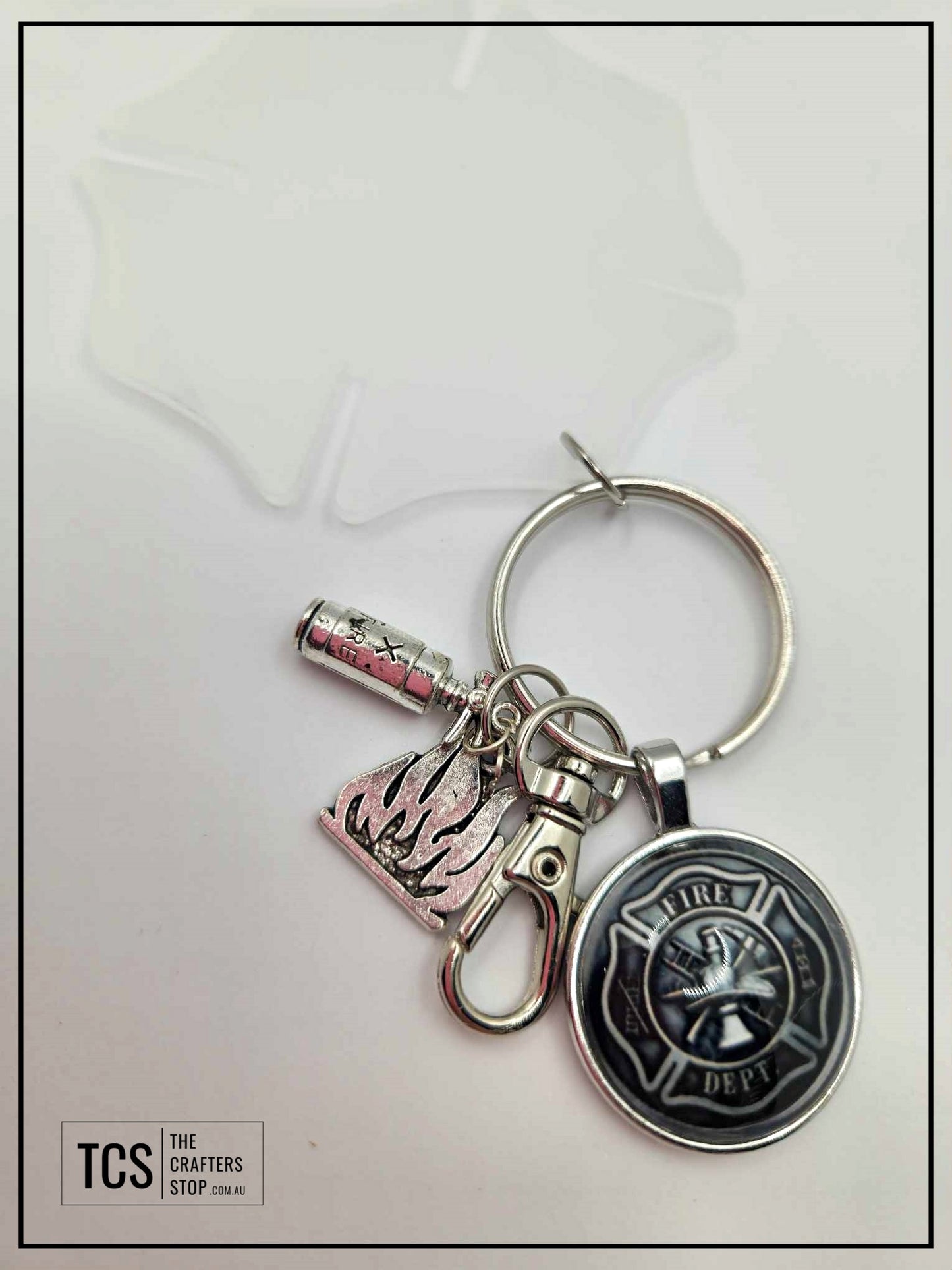 Fire Fighter Cross Acrylic/Metal Keyring