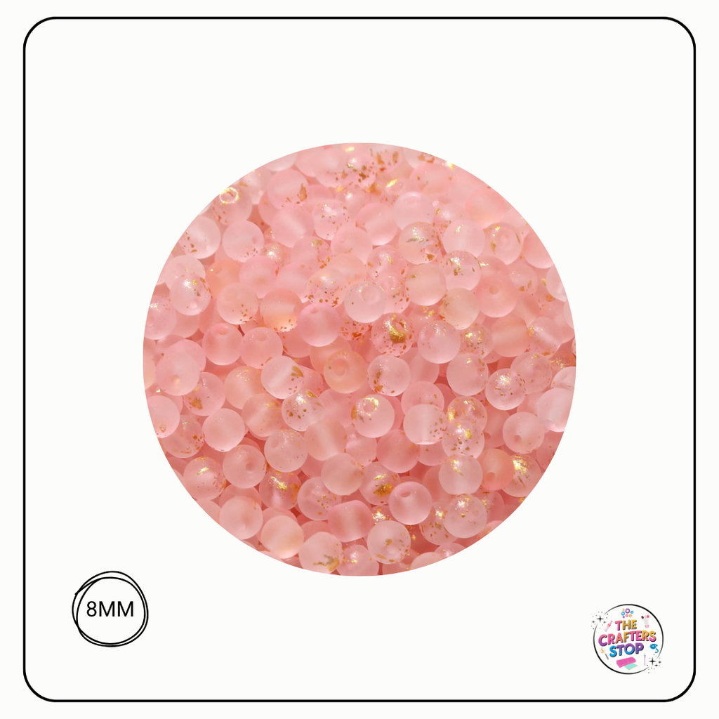 Frosted Glass Beads with Gold Splatter Effect