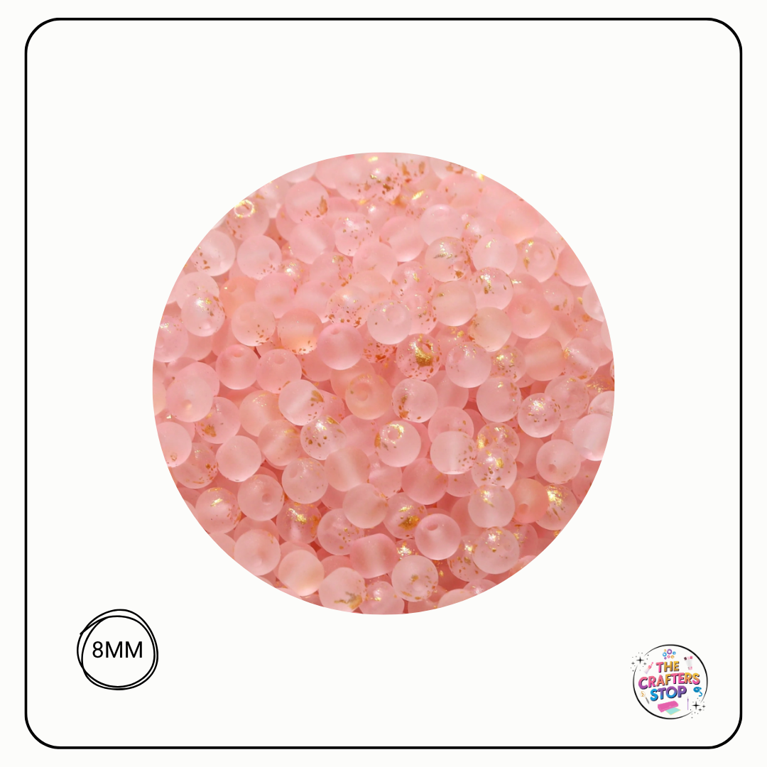 Frosted Glass Beads with Gold Splatter Effect