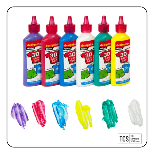 3D Glitter Fabric Paint Set (X6 Pack)