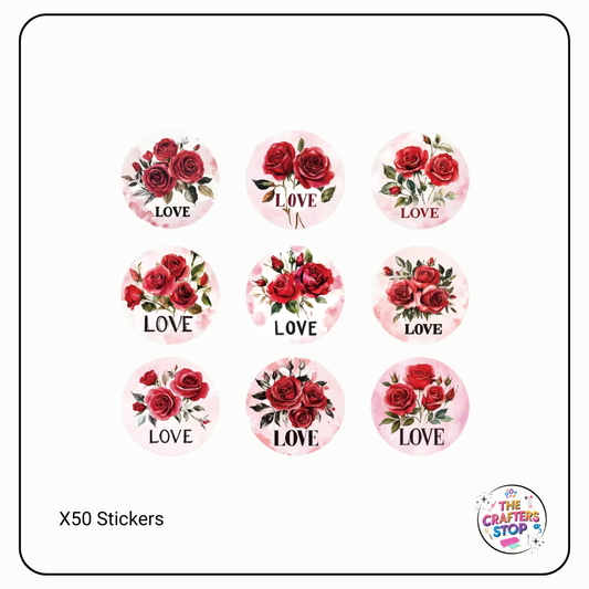 Floral Red LOVE Scrapbooking Stikers