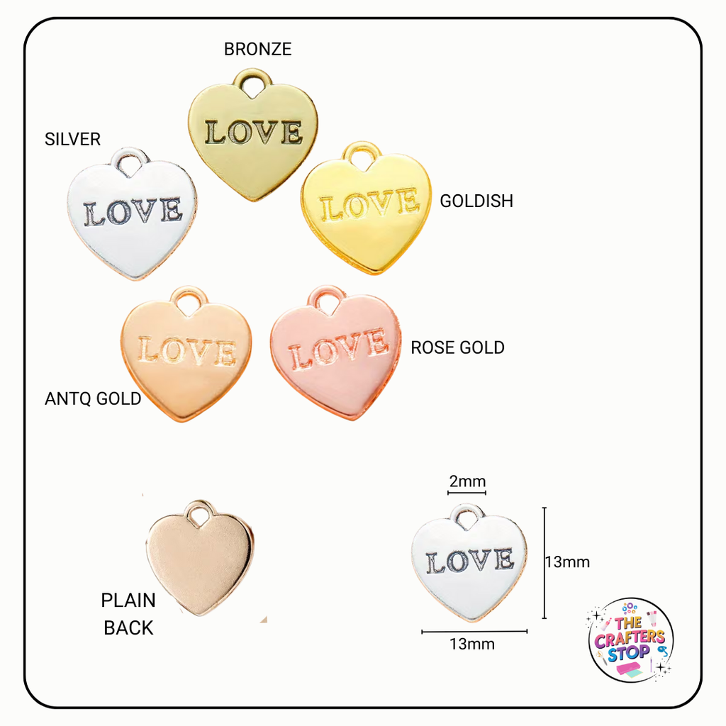 Heart "LOVE" Metal Charms (3 Colours)