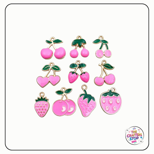 Cherry/Strawberry Enamel & Metal Charms