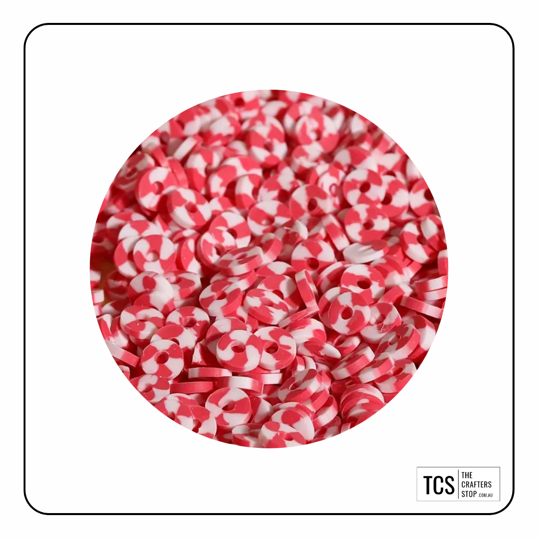 Polymer Clay White/Red Candy Cane Beads