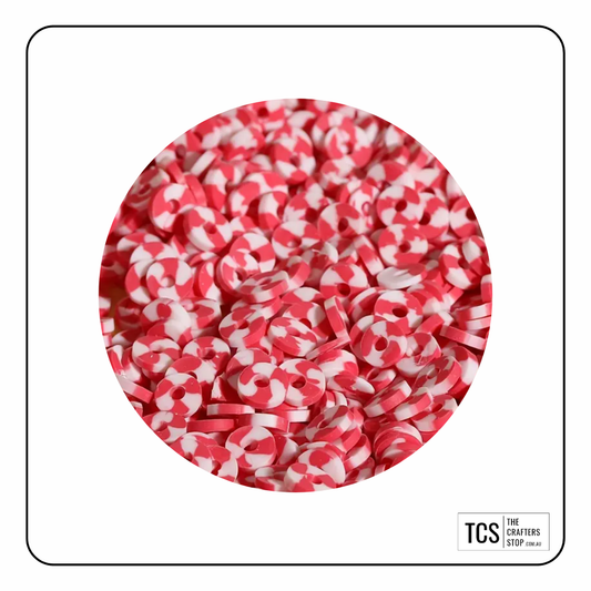 Polymer Clay White/Red Candy Cane Beads