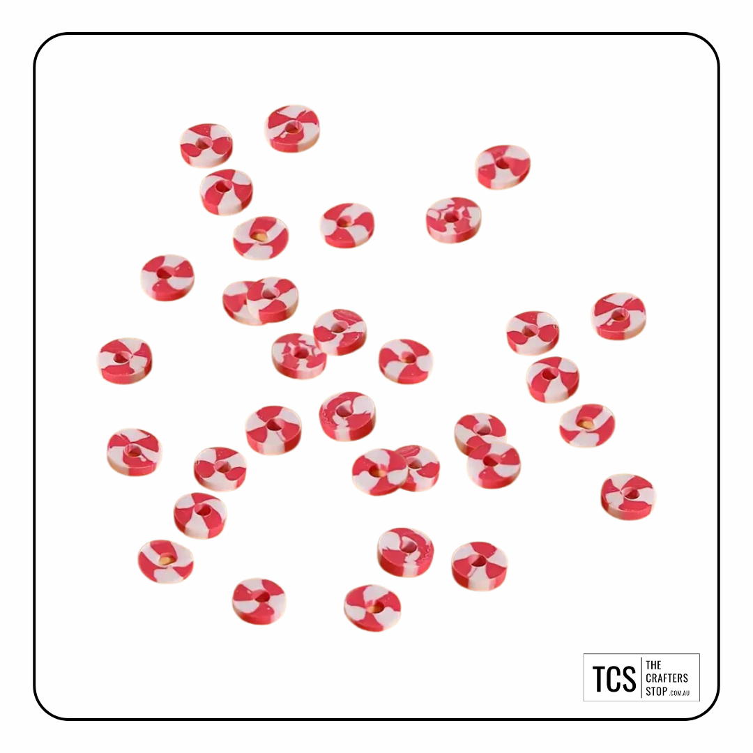 Polymer Clay White/Red Candy Cane Beads