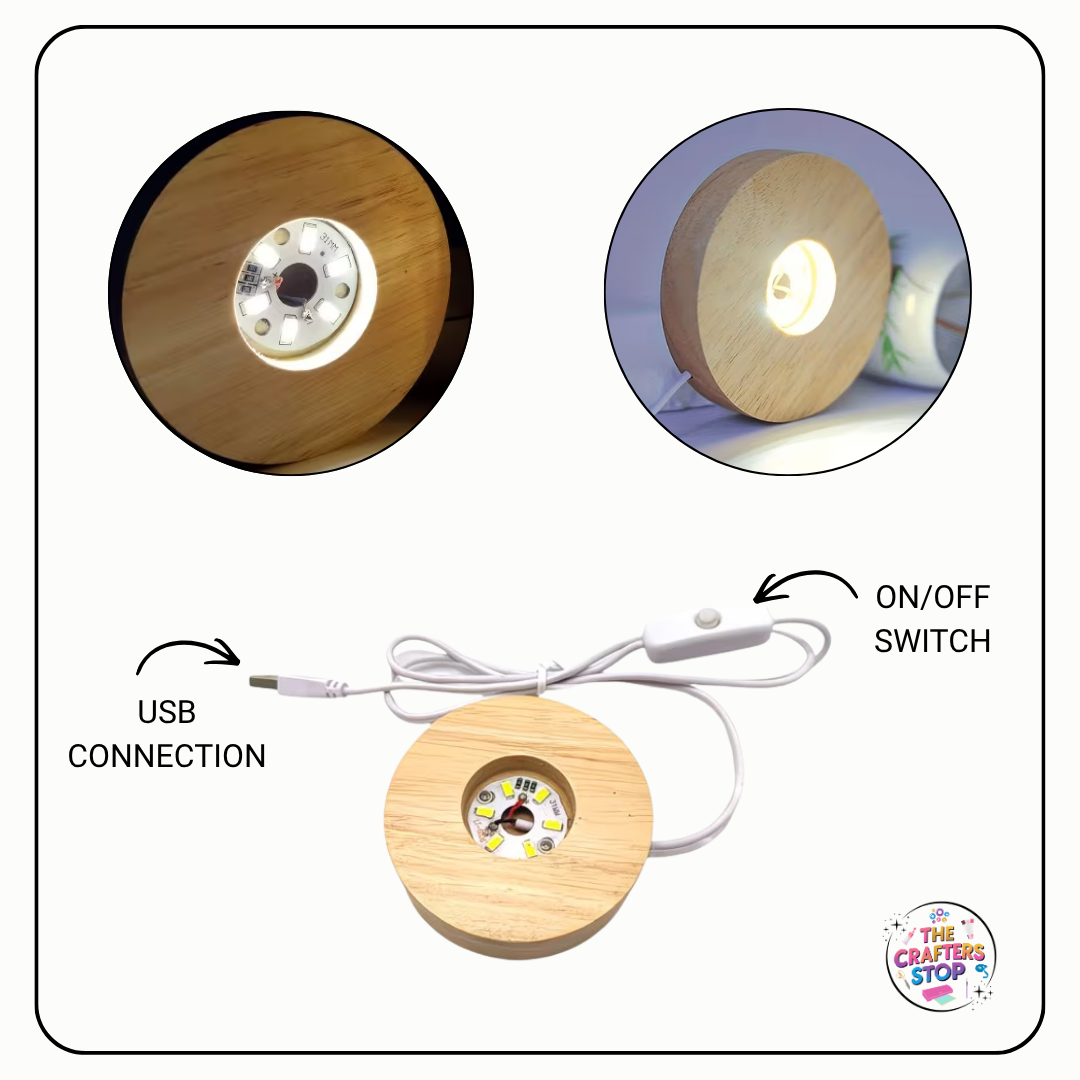 Round Wooden Display LED Light Base (6cm)
