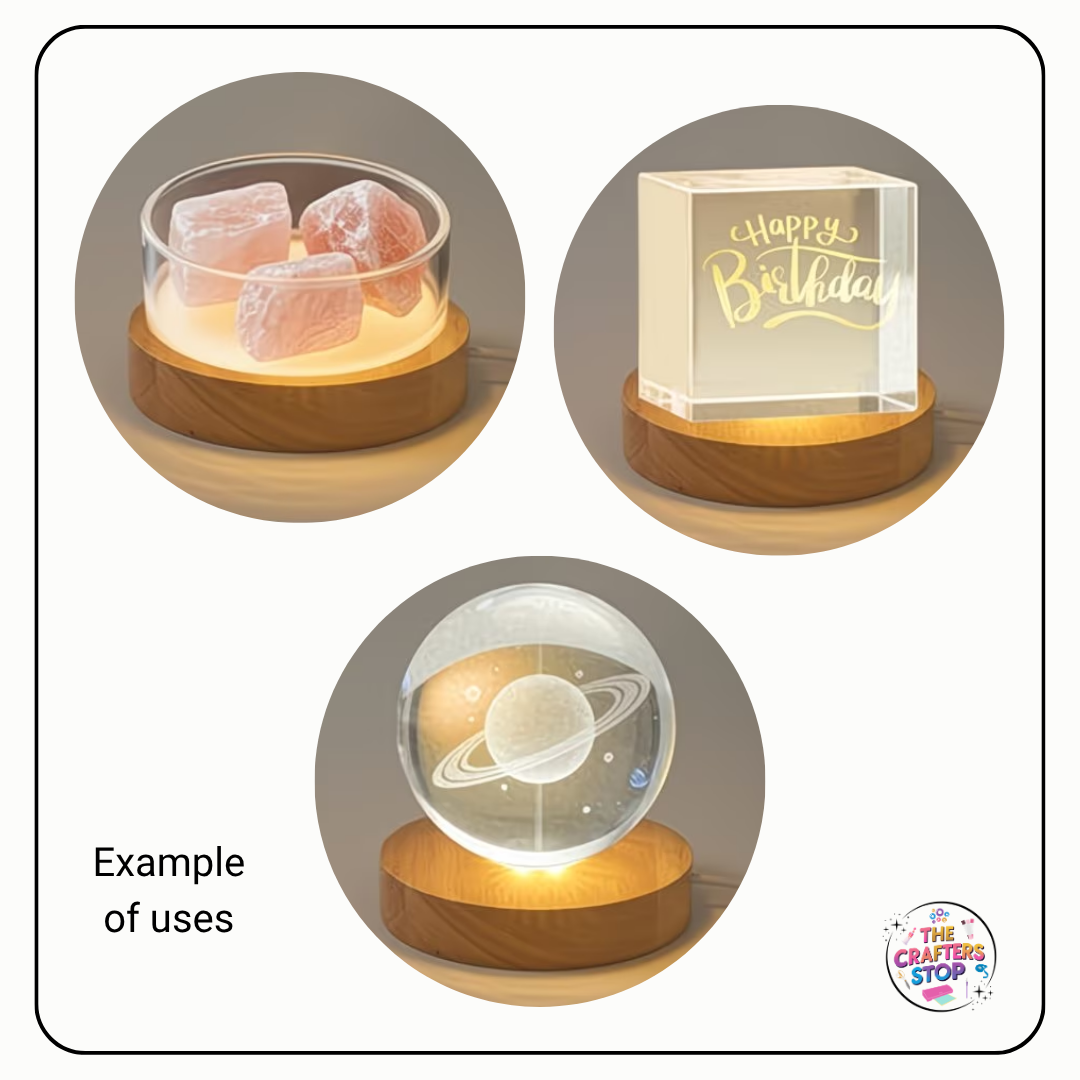 Round Wooden Display LED Light Base (6cm)