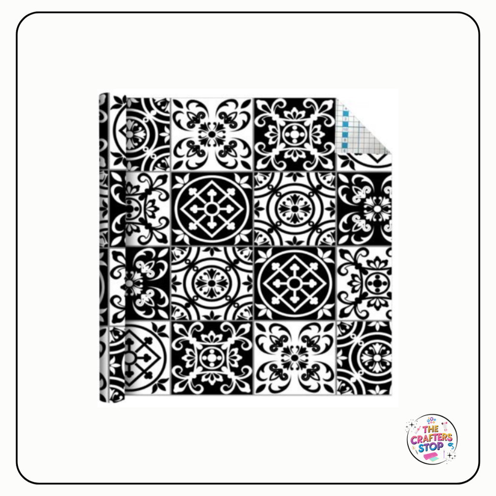 Self Adhesive Vinyl Pattern Roll - Black/White Moroccan Tiles