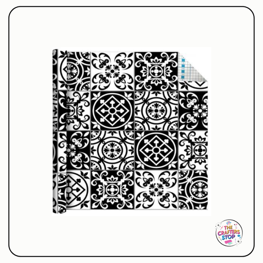 Self Adhesive Vinyl Pattern Roll - Black/White Moroccan Tiles
