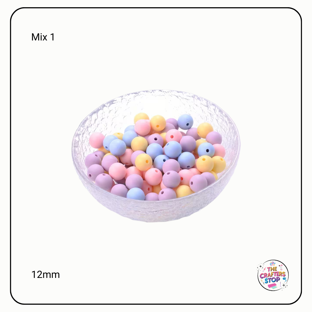 Mixed Coloured Silicone Bead Mixes - 12mm