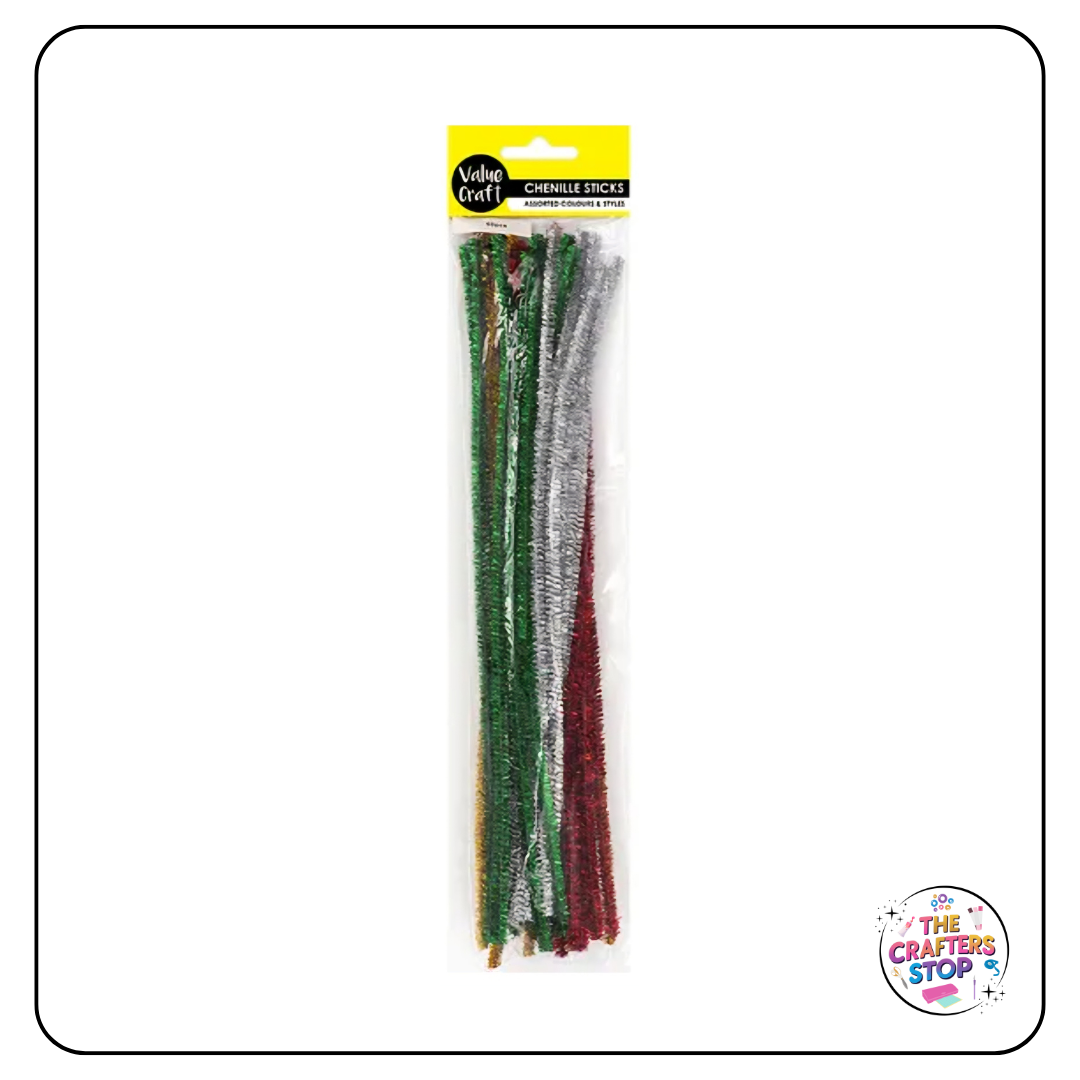 Glitter Chenille Sticks - Christmas Colours