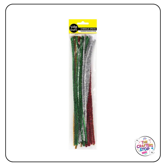 Glitter Chenille Sticks - Christmas Colours