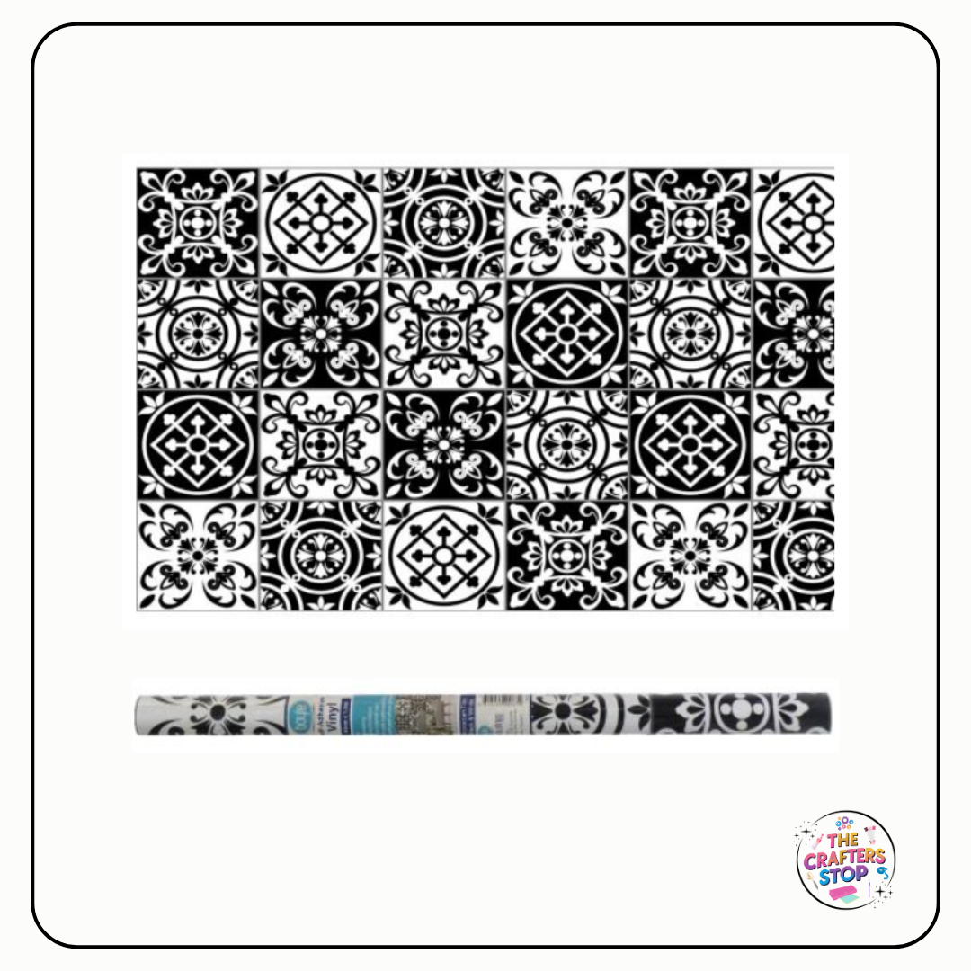 Self Adhesive Vinyl Pattern Roll - Black/White Moroccan Tiles