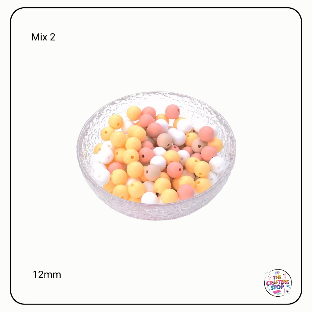Mixed Coloured Silicone Bead Mixes - 12mm