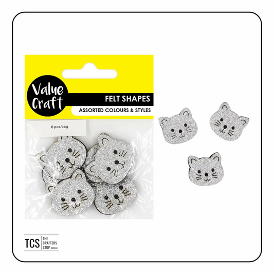 Silver Glitter Felt Cat Head Embellishments