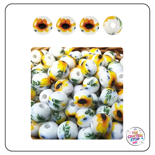 Ceramic Sunflower Beads - 2 Sizes mixed