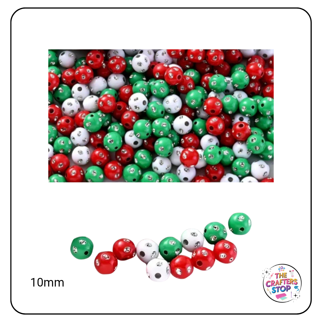 Christmas Rhinestone Beads 10mm