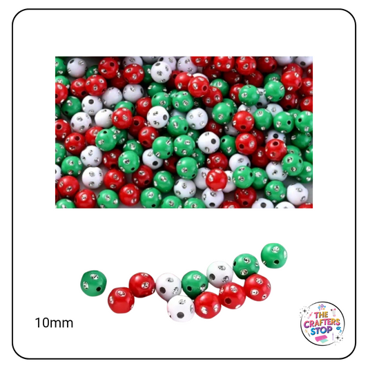 Christmas Rhinestone Beads 10mm
