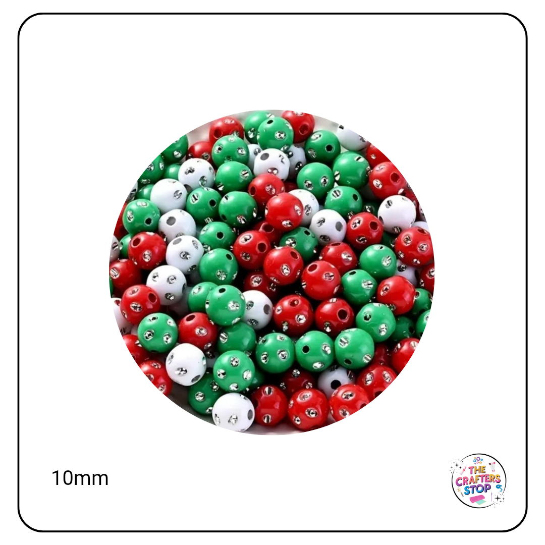 Christmas Rhinestone Beads 10mm