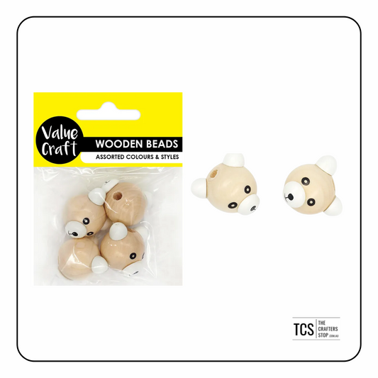 Wooden Teddy Bear Head Beads