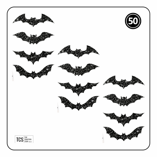 Halloween Black Glitter Bats Scrapbooking Stickers