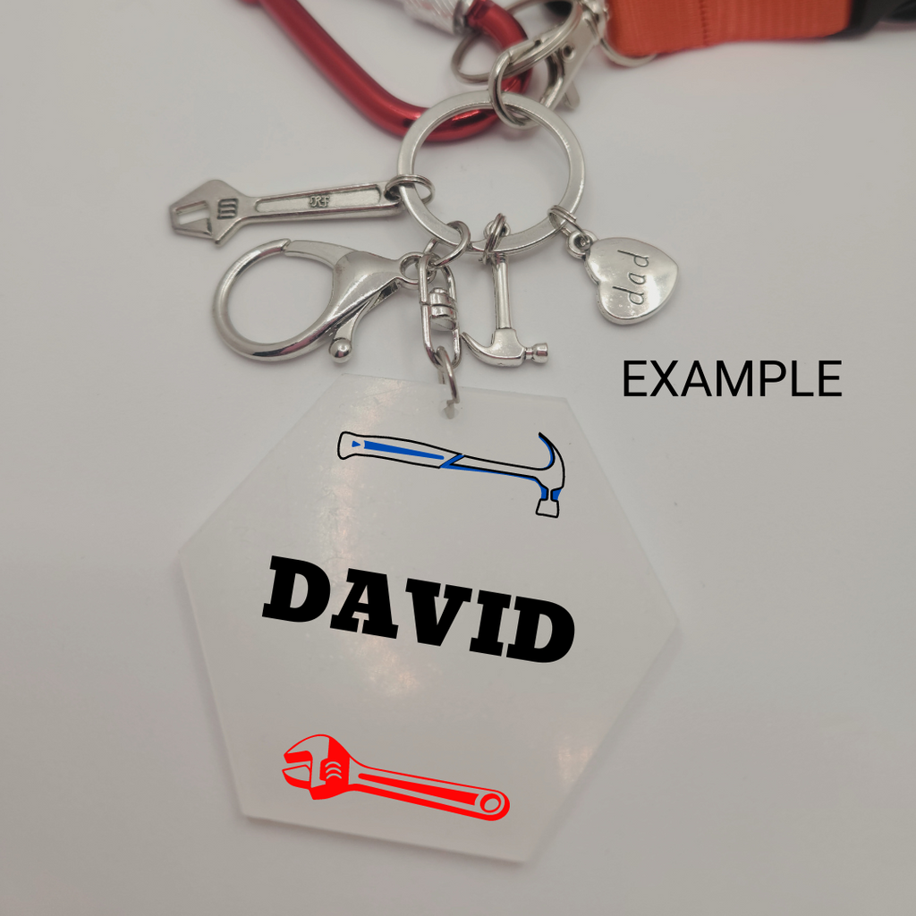 Metal Charm Tool Keyring with Lanyard and Acrylic Blank (Father's Day)