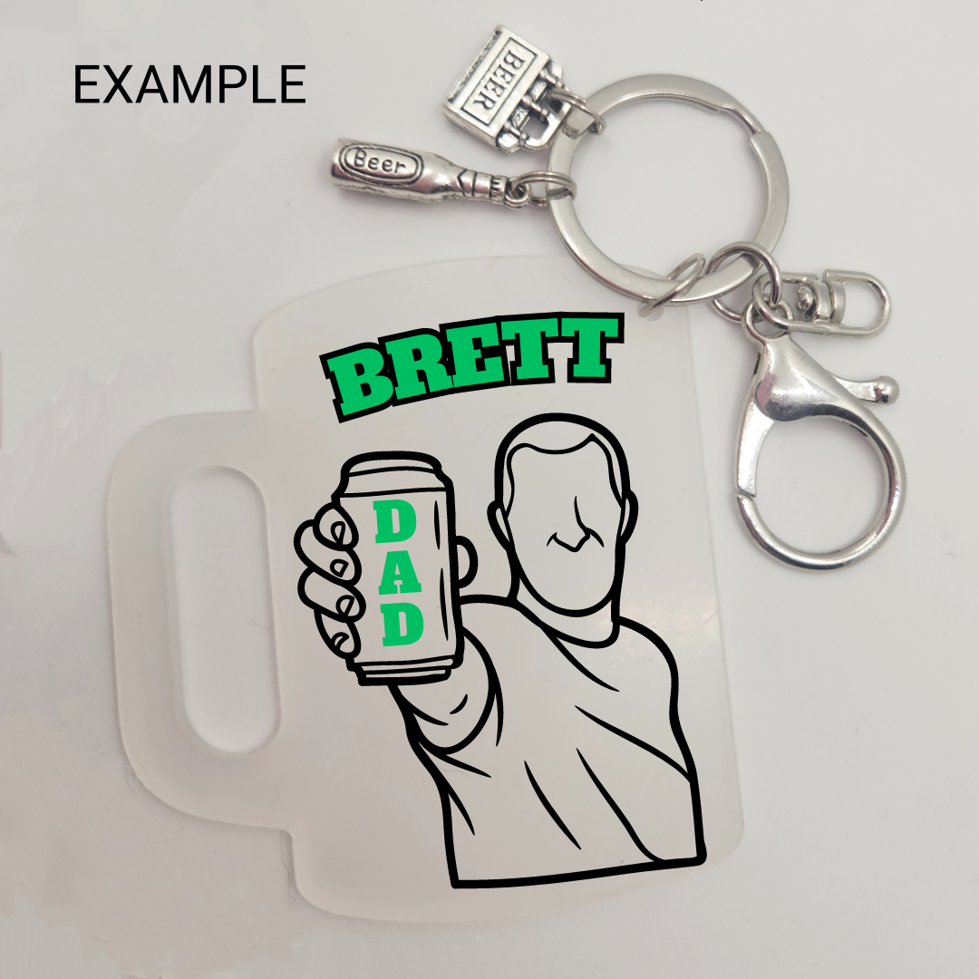 Metal Charm Beer Keyring with Acrylic Blank (Father's Day)