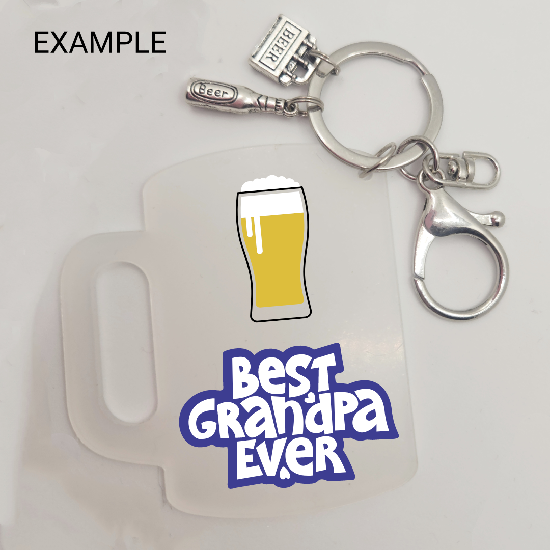 Metal Charm Beer Keyring with Acrylic Blank (Father's Day)