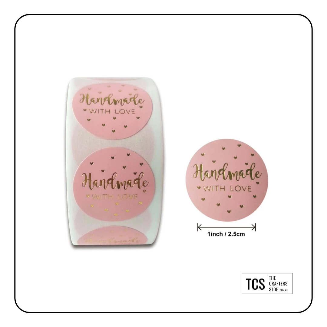 "Handmade with Love" Sealing or Business Sticker Roll (2.5cm)