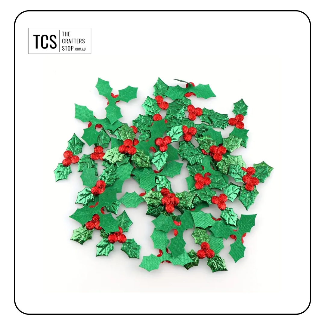 Christmas Holly Leaves & Berry Embellishments