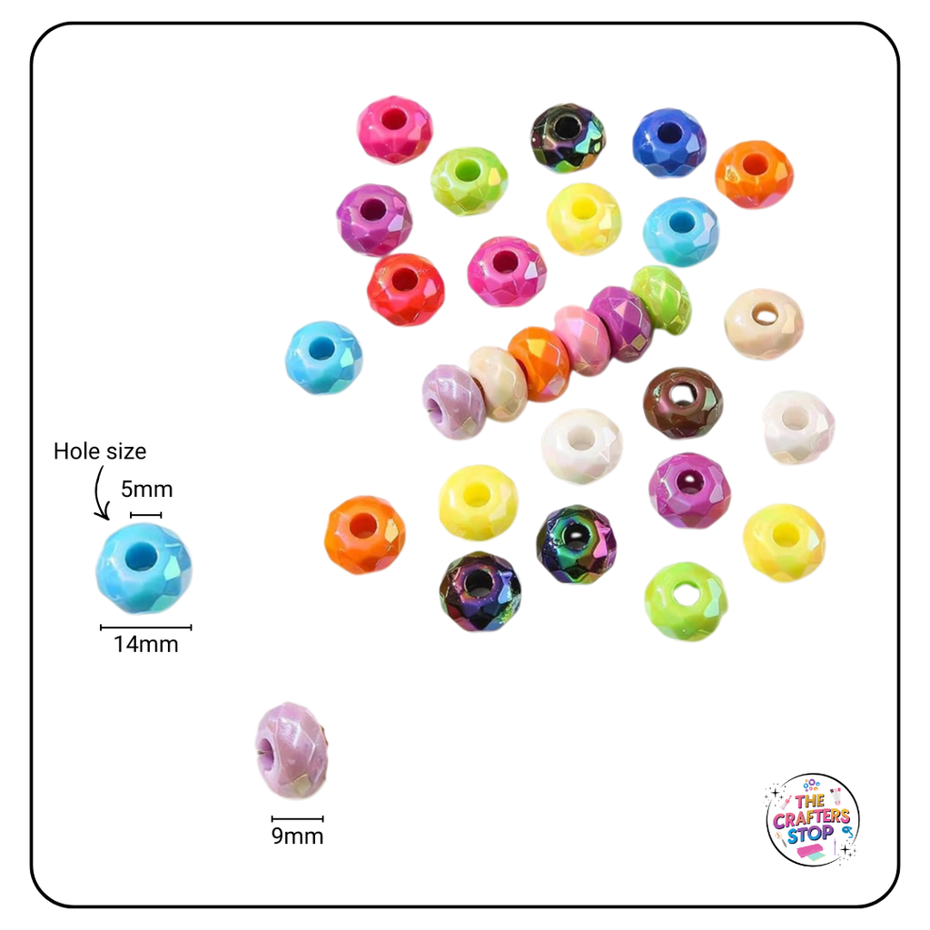 Acrylic Large Hole Faceted Coloured Beads