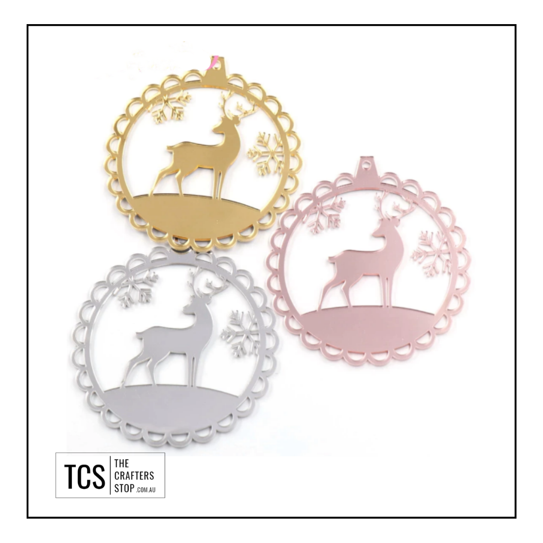 Mirror Acrylic Christmas Reindeer Bauble Blank