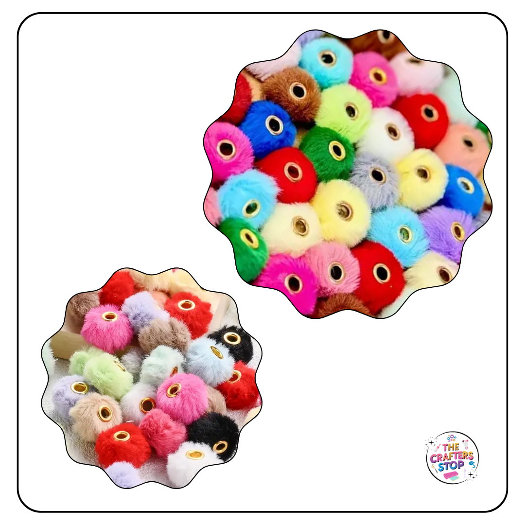 Fluffy Pom Pom Beads - Assorted Colours