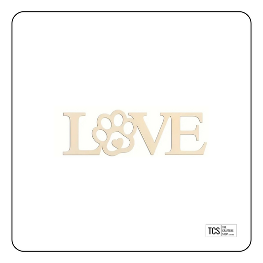 Wooden Love Pawprint Word Cutout