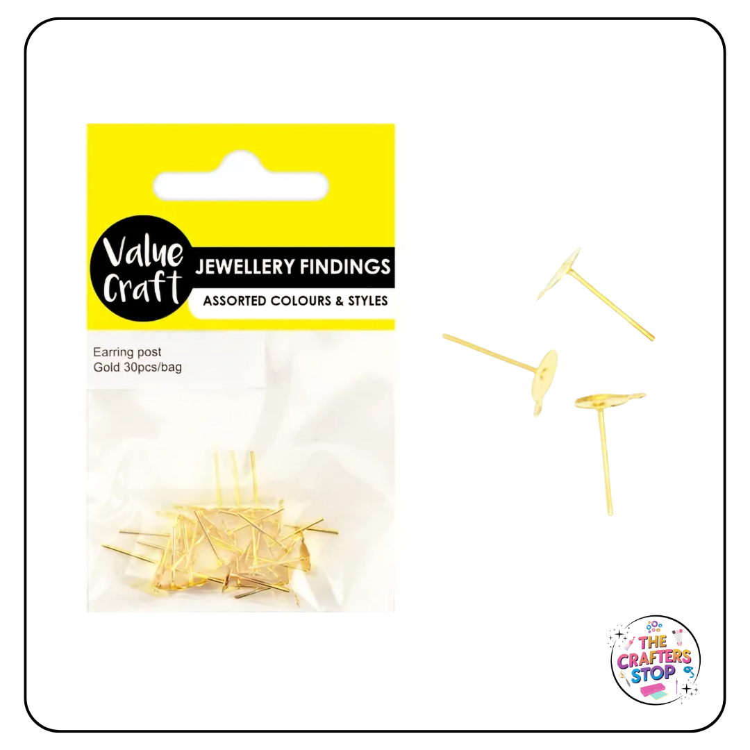 Gold Earring Posts with Hole - 30Pk