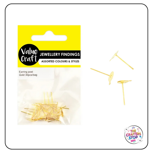 Gold Earring Posts with Hole - 30Pk