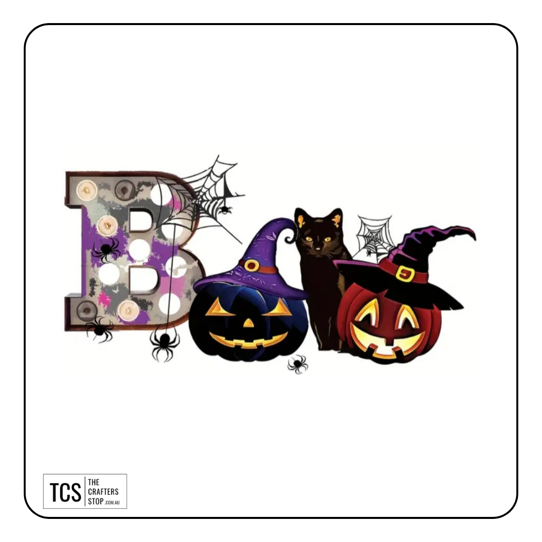 "BOO" Halloween Theme Ready Made DTF Iron On Transfers