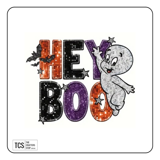 "HEY BOO" Halloween Theme Ready Made DTF Iron On Transfers