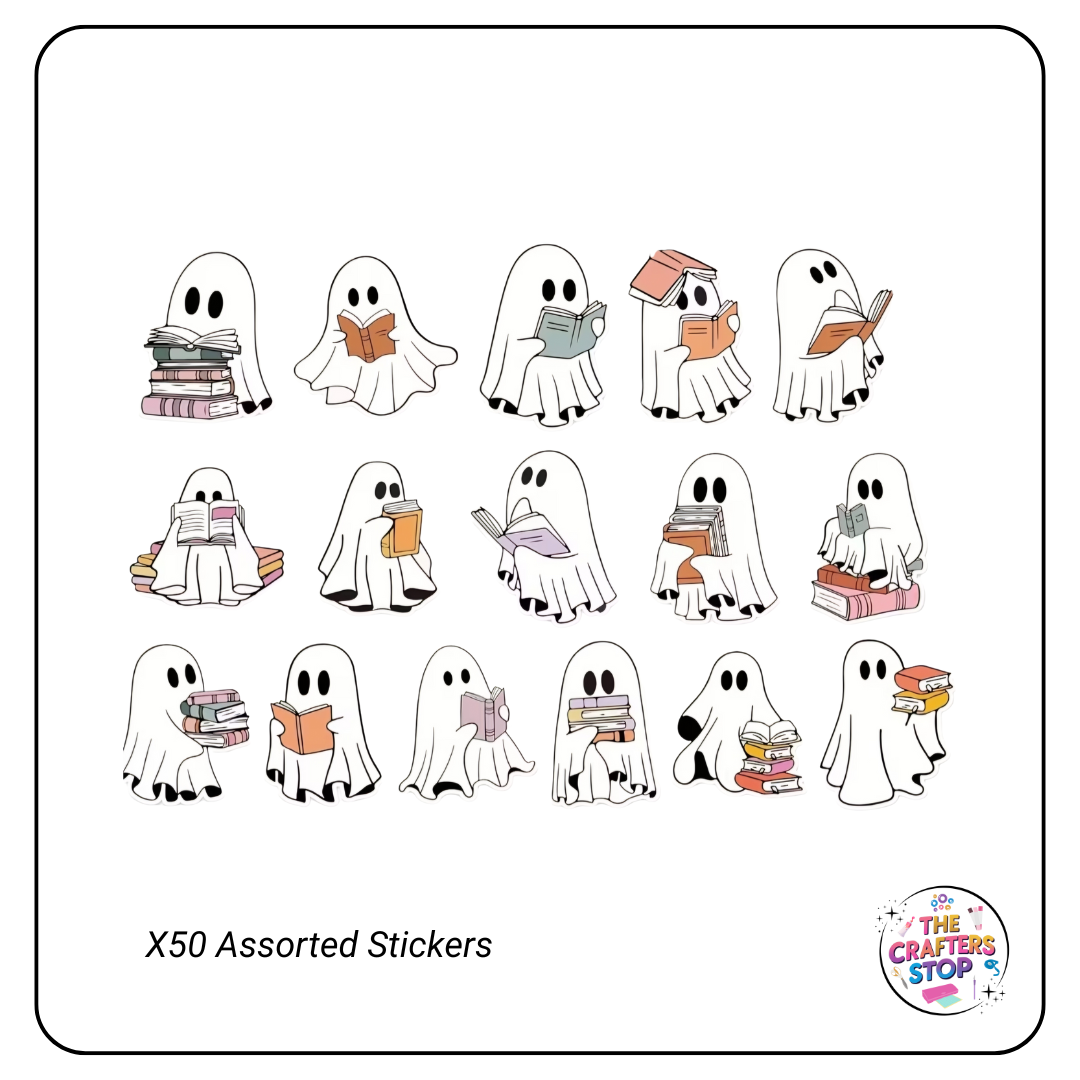 Cute Halloween Reading Ghost Scrapbooking Stickers