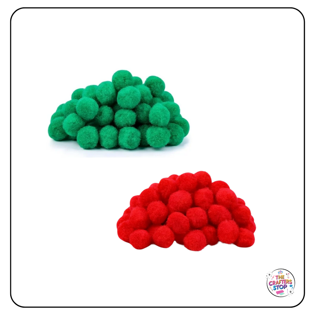 Green or Red Coloured Pom Poms