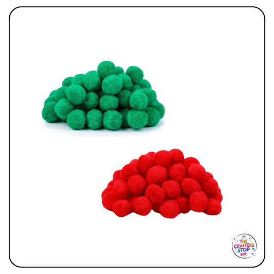 Green or Red Coloured Pom Poms