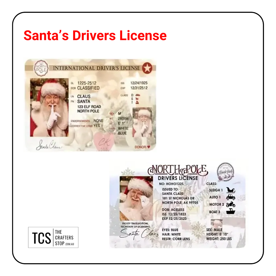 Novelty Christmas SANTA Driver's License Cards