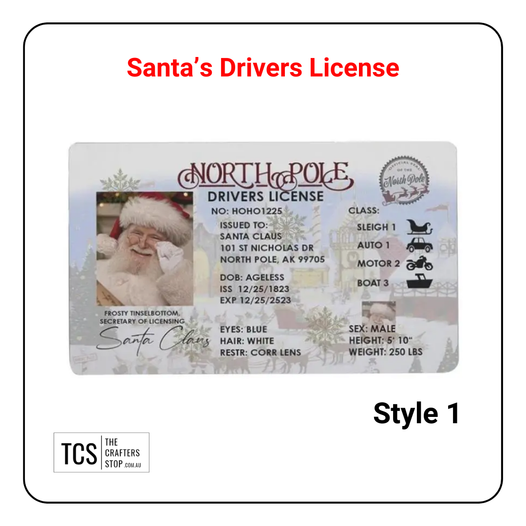 Novelty Christmas SANTA Driver's License Cards