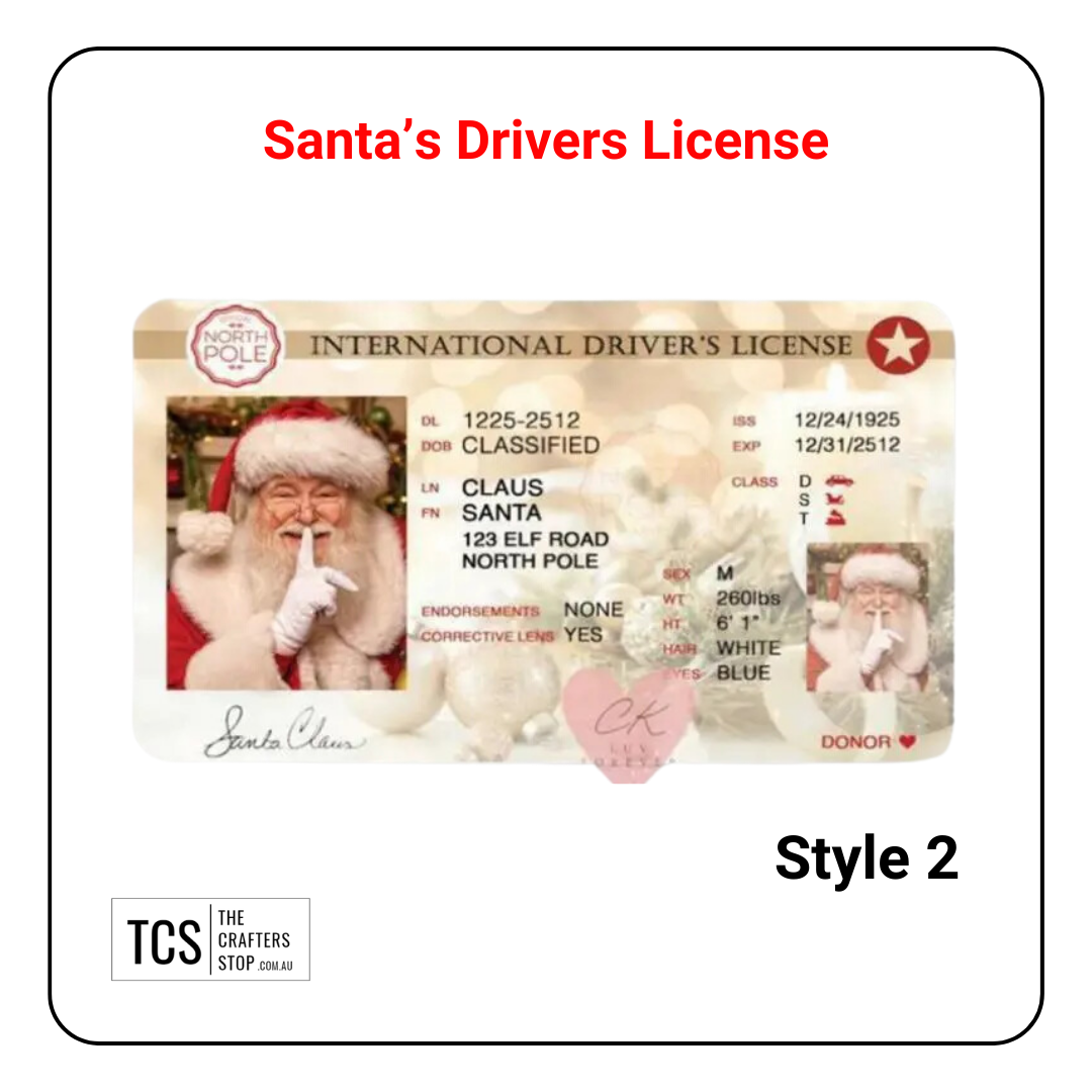 Novelty Christmas SANTA Driver's License Cards