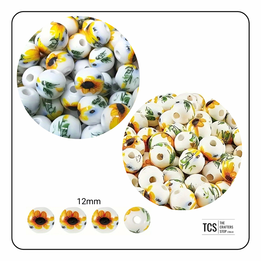 Ceramic Sunflower Beads - 2 Sizes mixed