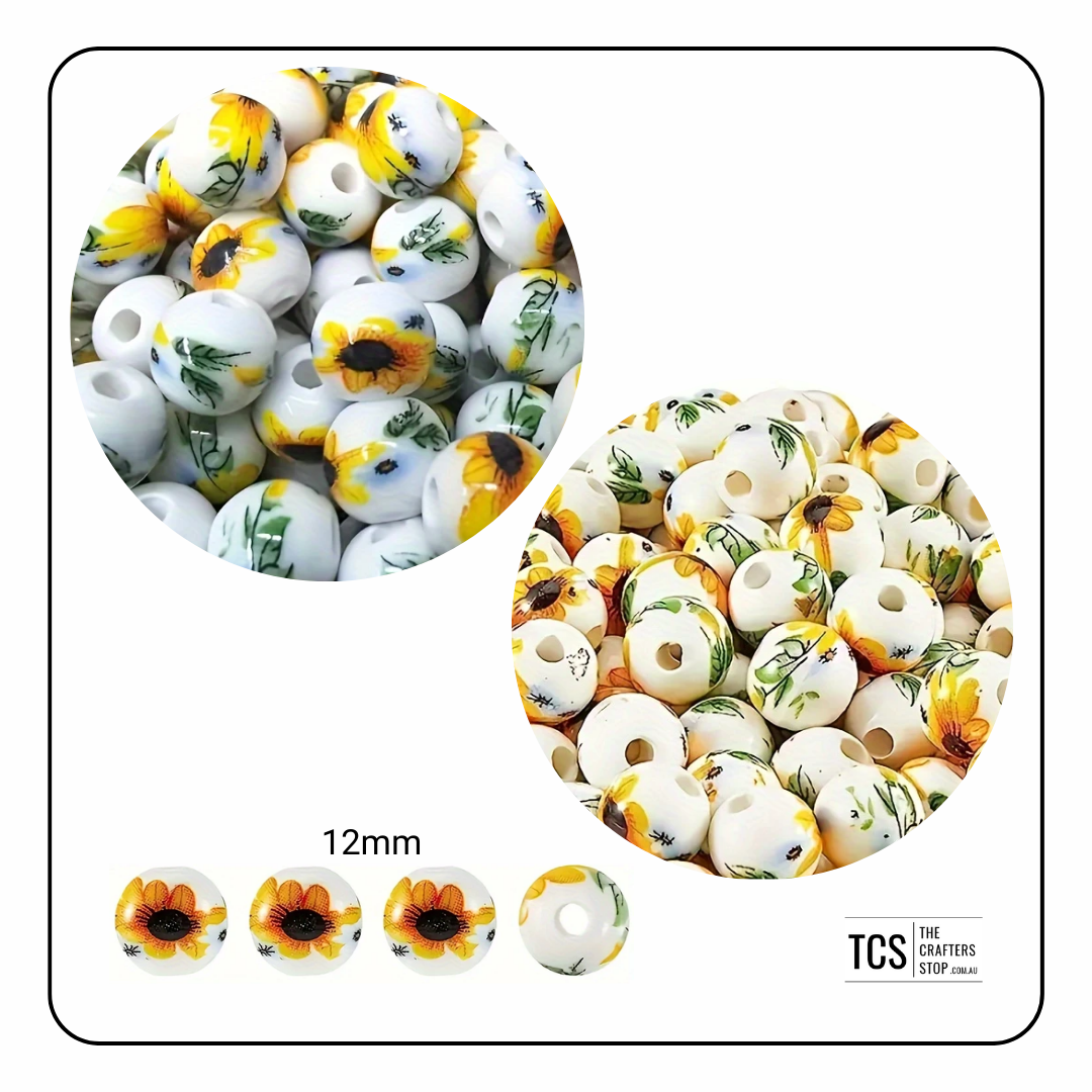 Ceramic Sunflower Beads - 2 Sizes mixed